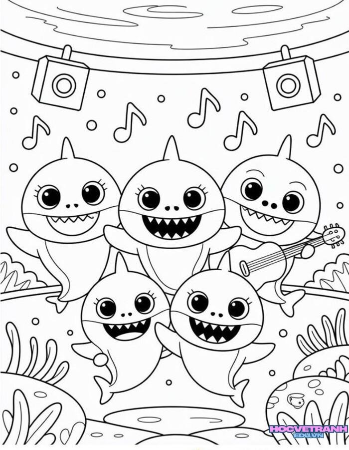 tranh tô màu cá mập 3k