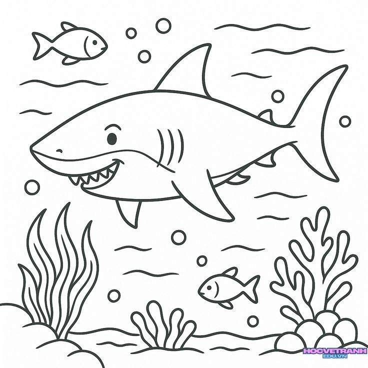 tranh tô màu cá mập biển