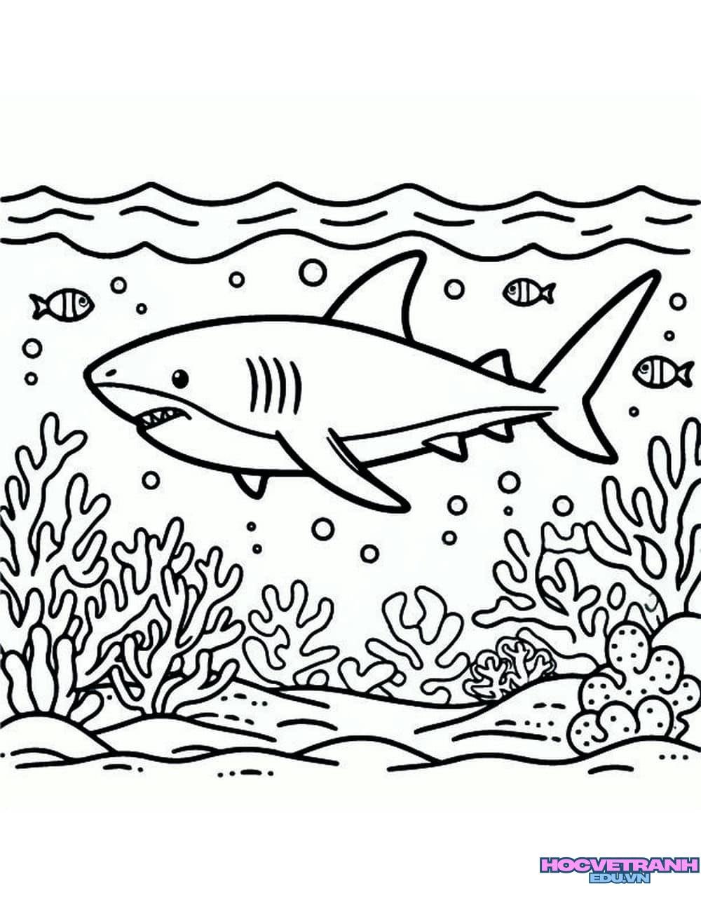 tranh tô màu cá mập con