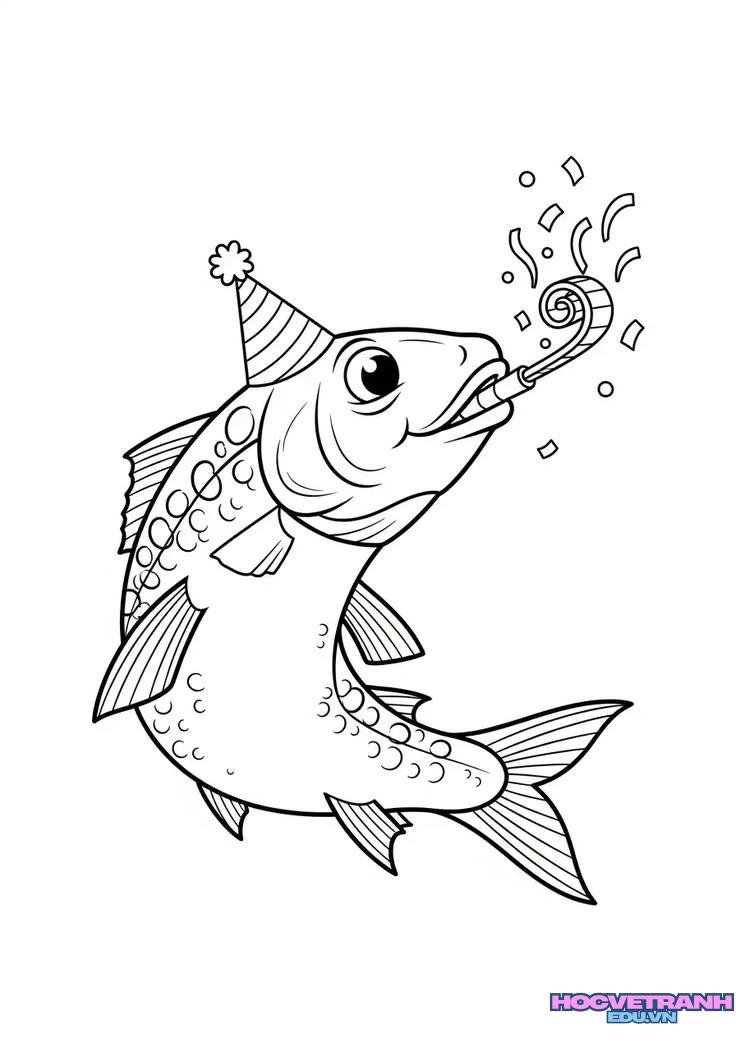 tranh tô màu cá mập cute