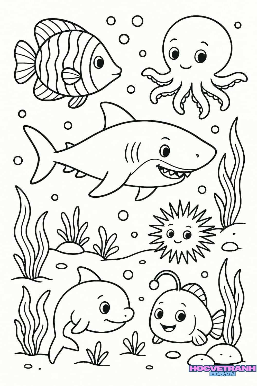 tranh tô màu cá mập dễ