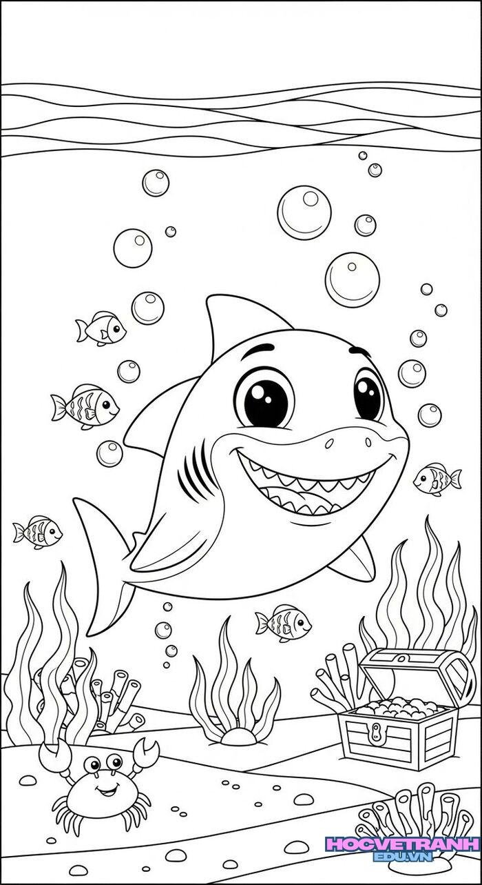 tranh tô màu cá mập đẹp hd full