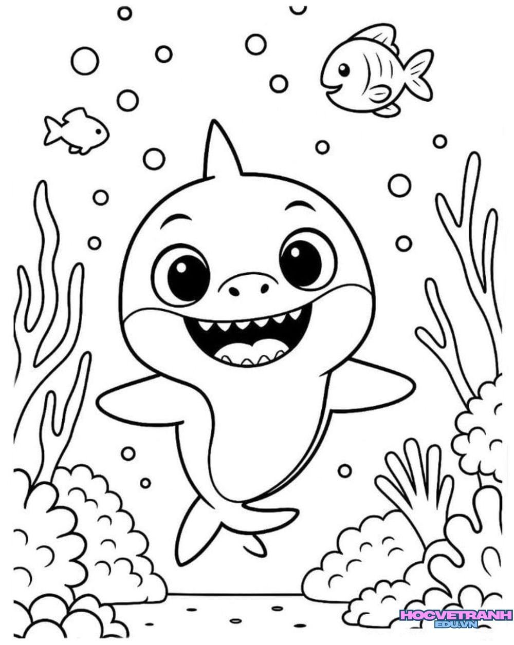 tranh tô màu cá mập ngầu