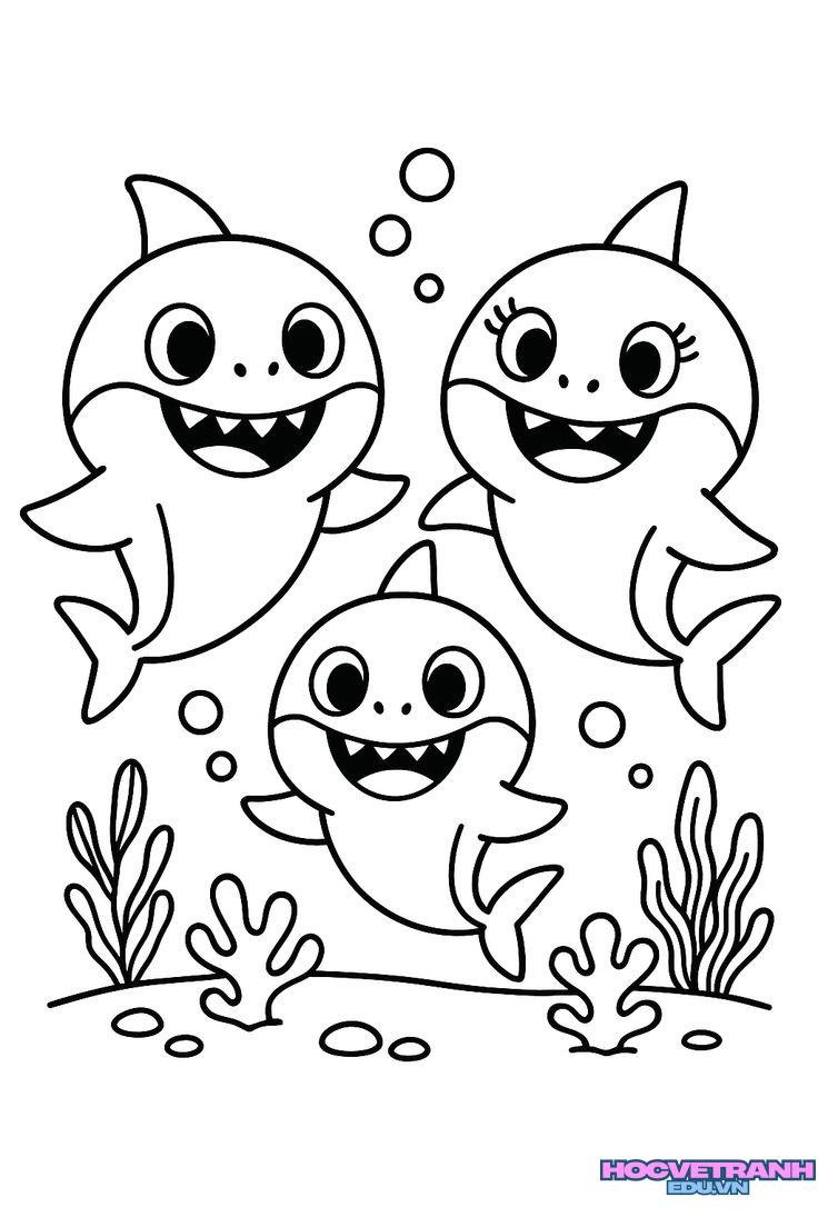 tranh tô màu cá mập nhỏ