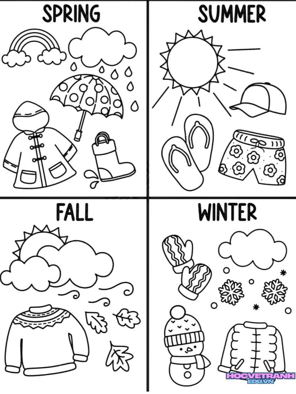 tranh tô màu các mùa năm