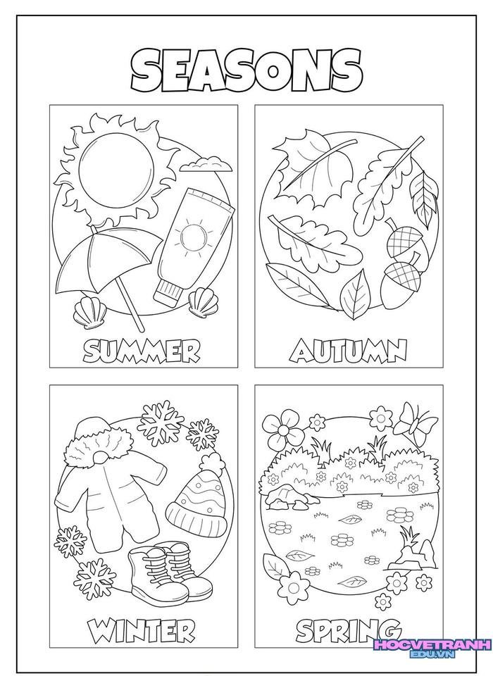 tranh tô màu các mùa trong năm đẹp