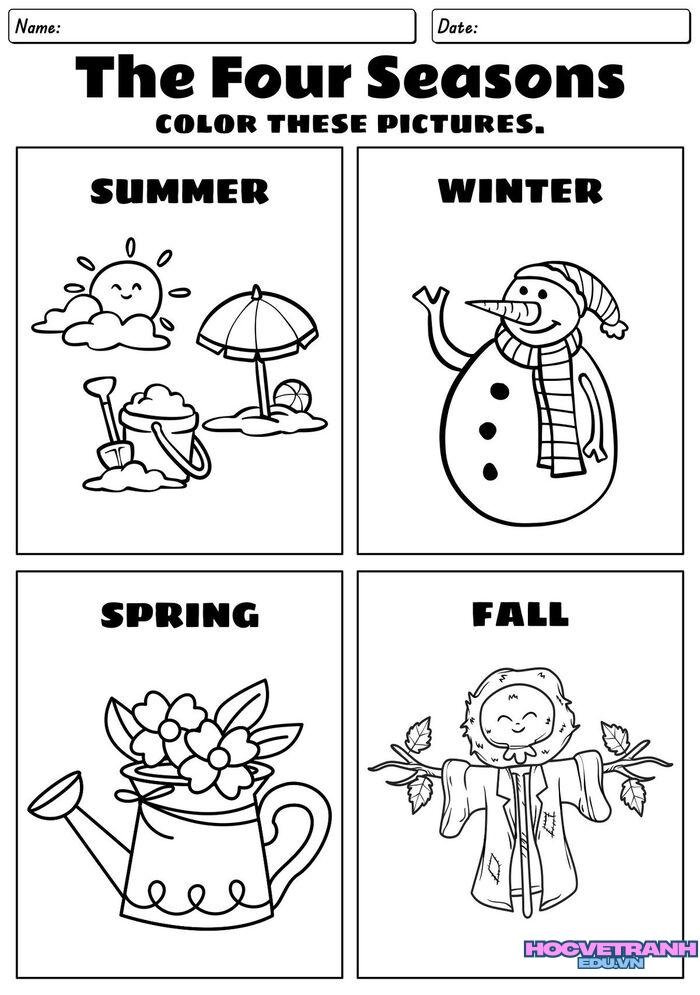 tranh tô màu các mùa trong năm xinh