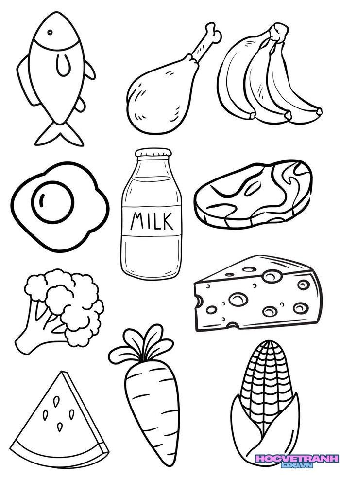 tranh tô màu các nhóm thực phẩm cho bé siêu đẹp
