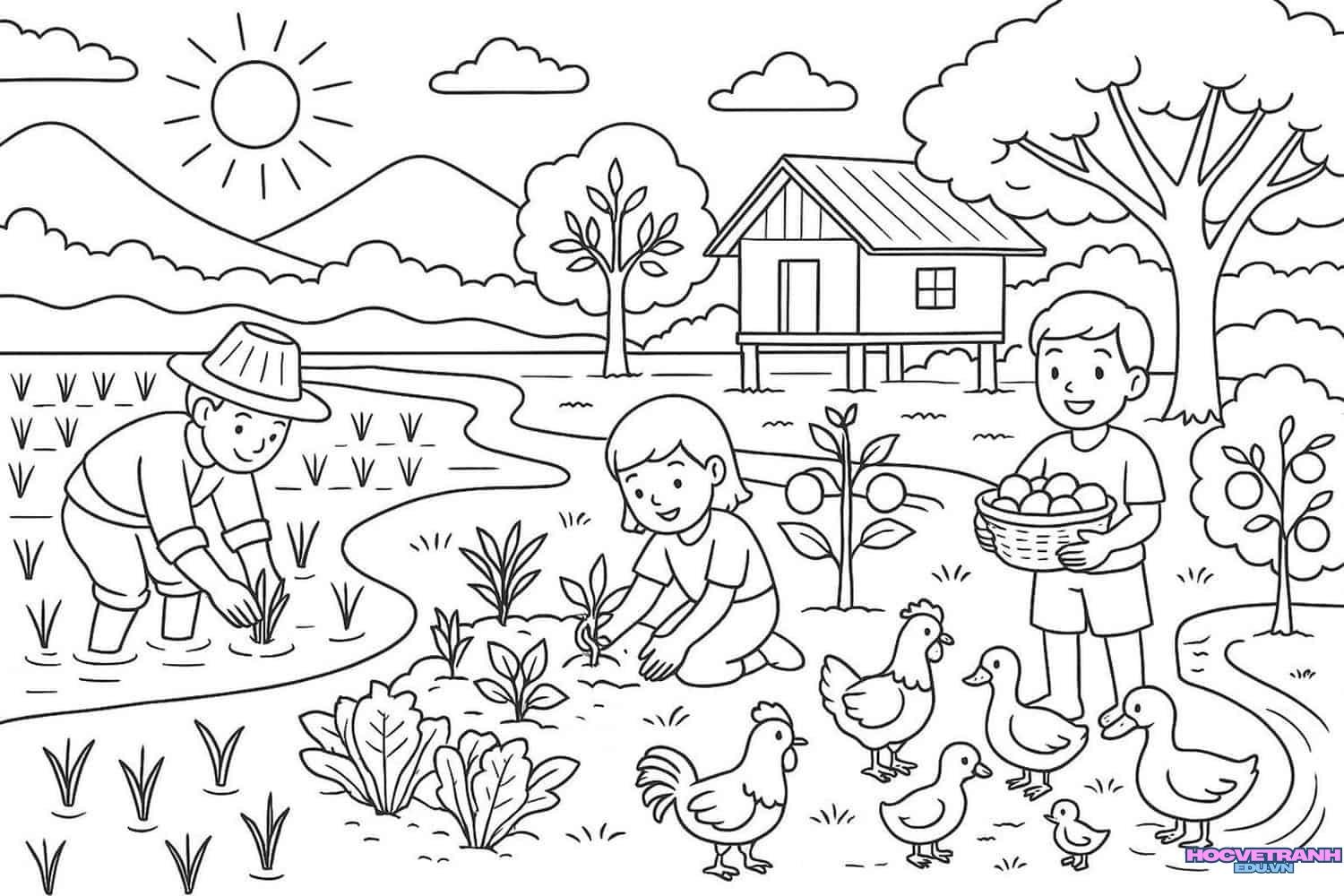 tranh tô màu cảnh đẹp quê hương