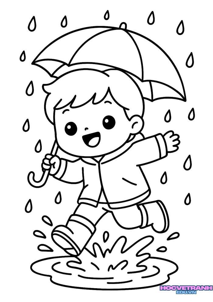 tranh tô màu cảnh trời mưa cực đẹp