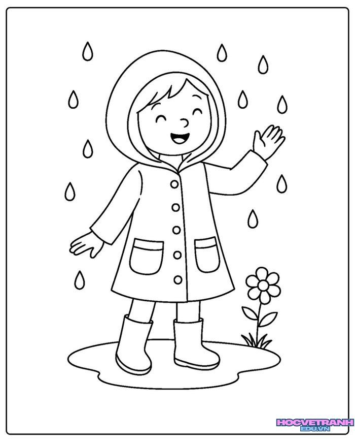 tranh tô màu cảnh trời mưa cute nhất