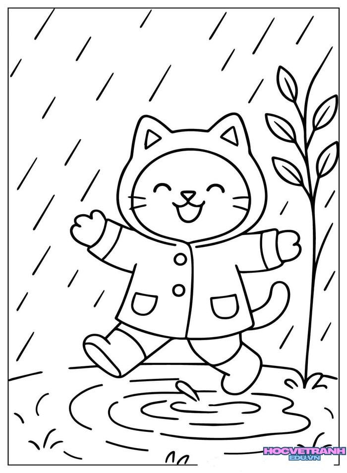 tranh tô màu cảnh trời mưa siêu xinh