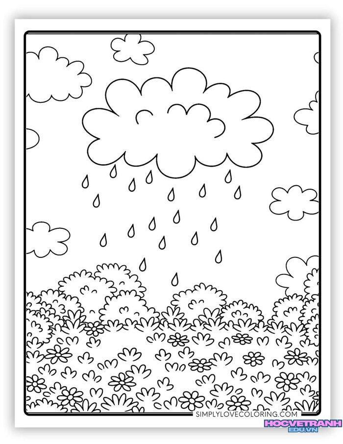 tranh tô màu cảnh trời mưa xinh nhất