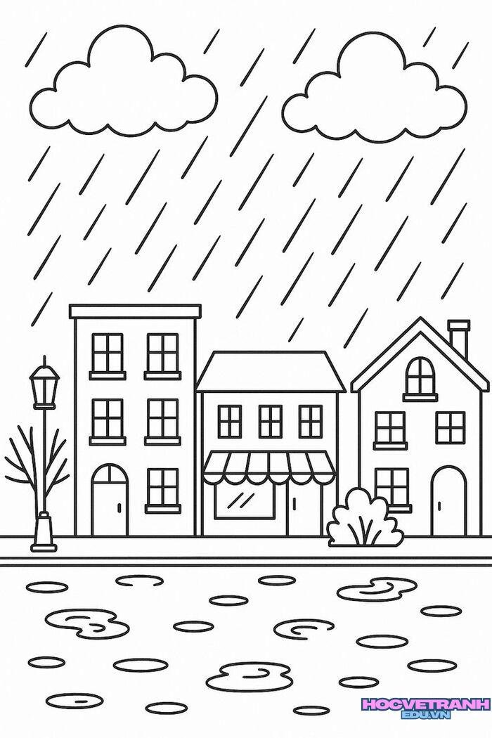 tranh tô màu cảnh trời mưa