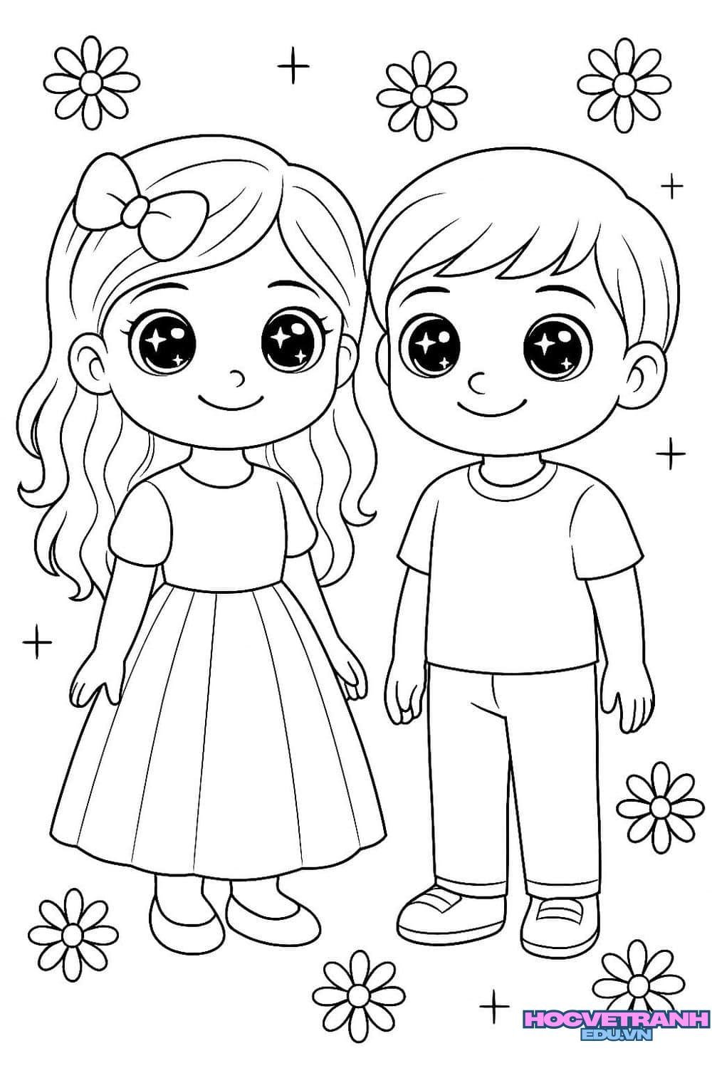 tranh tô màu cặp đôi dễ thương