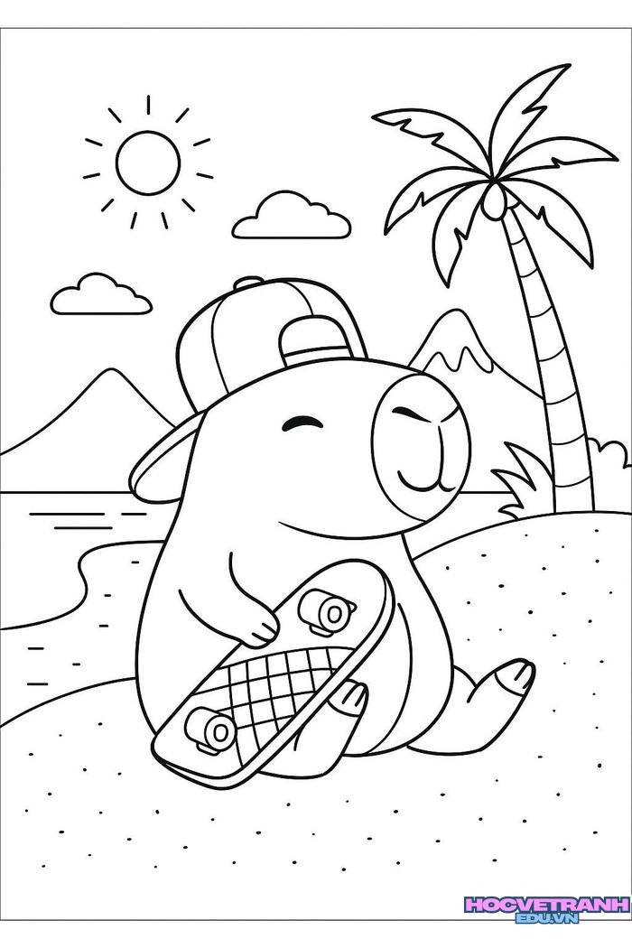 tranh tô màu capybara cực đẹp