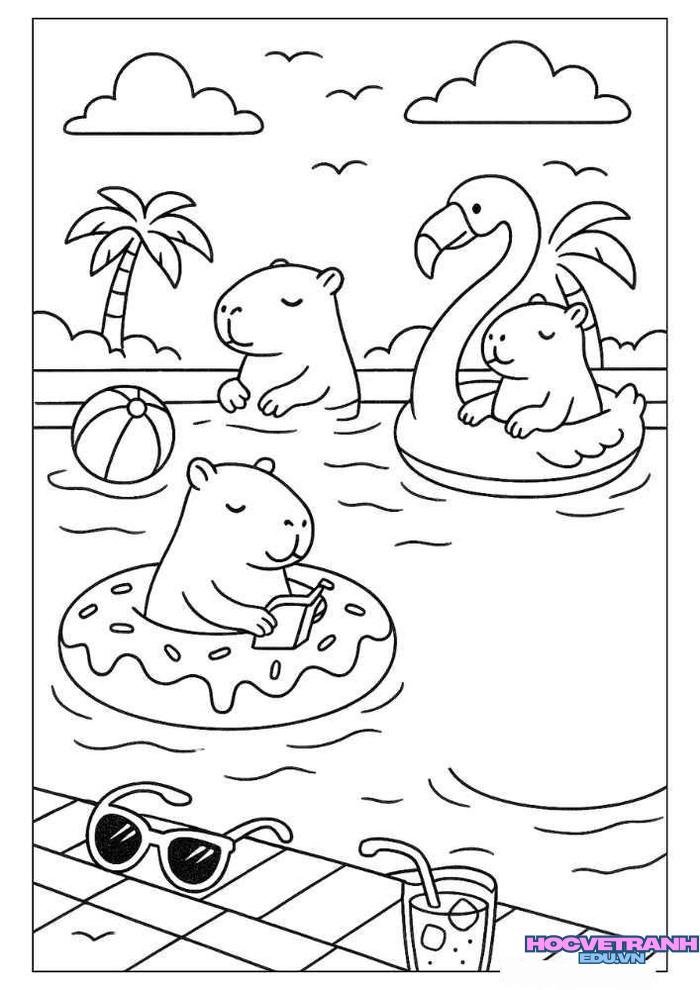 tranh tô màu capybara đáng yêu nhất