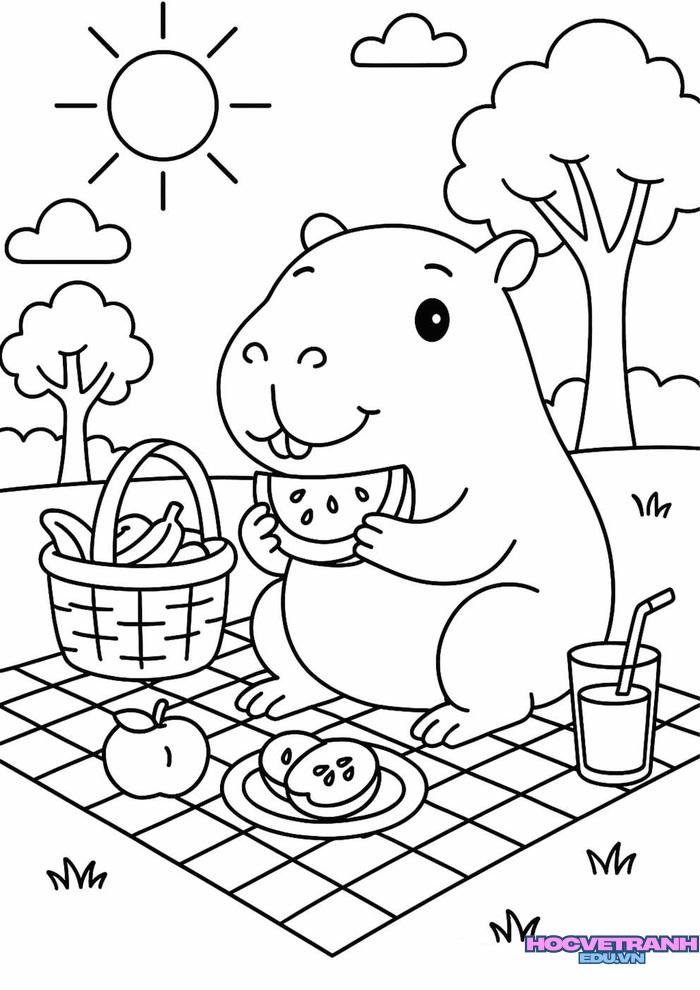 tranh tô màu capybara siêu đẹp