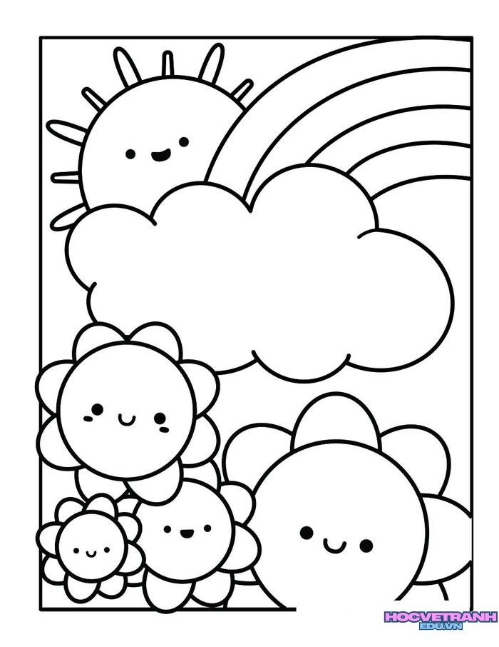 tranh tô màu cầu vồng xinh