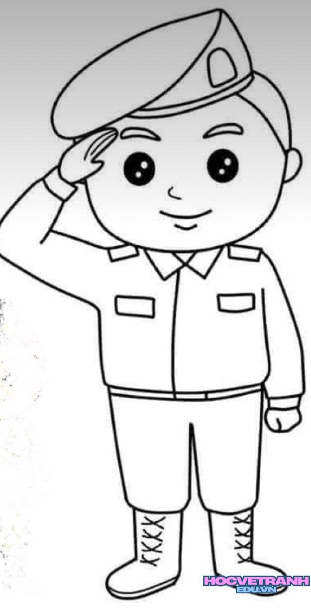 tranh tô màu chú bộ đội canh gác