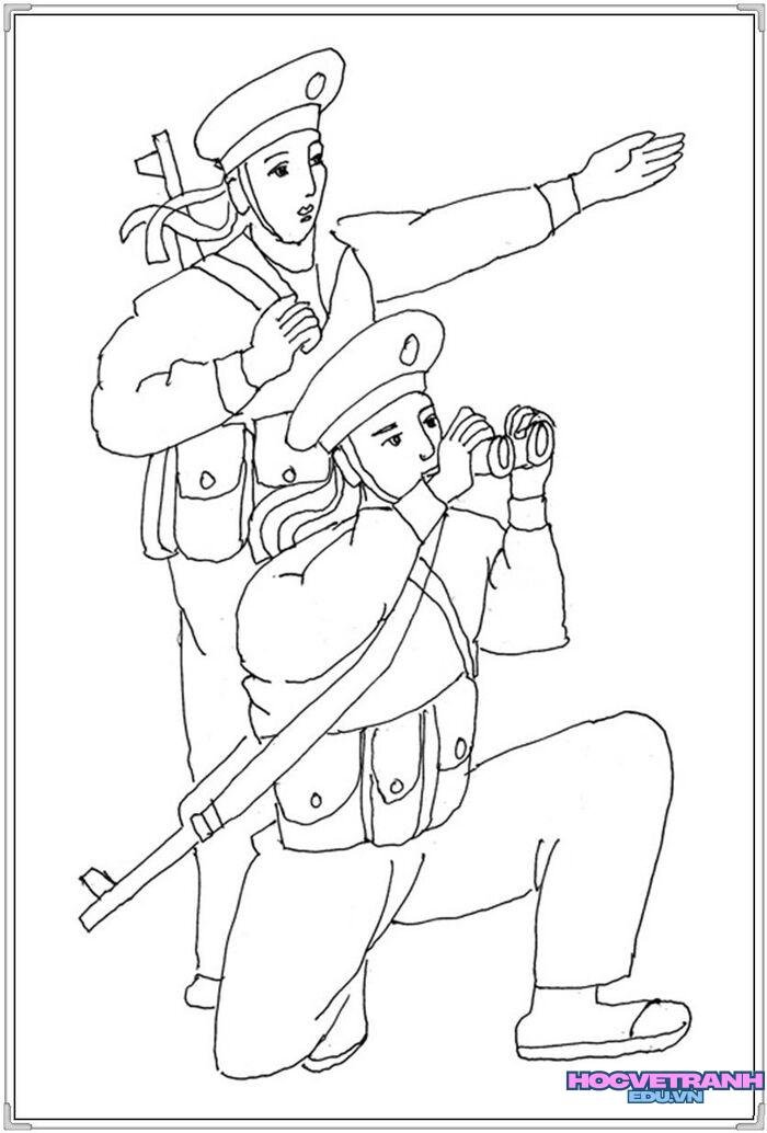 tranh tô màu chú bộ đội cực đáng yêu