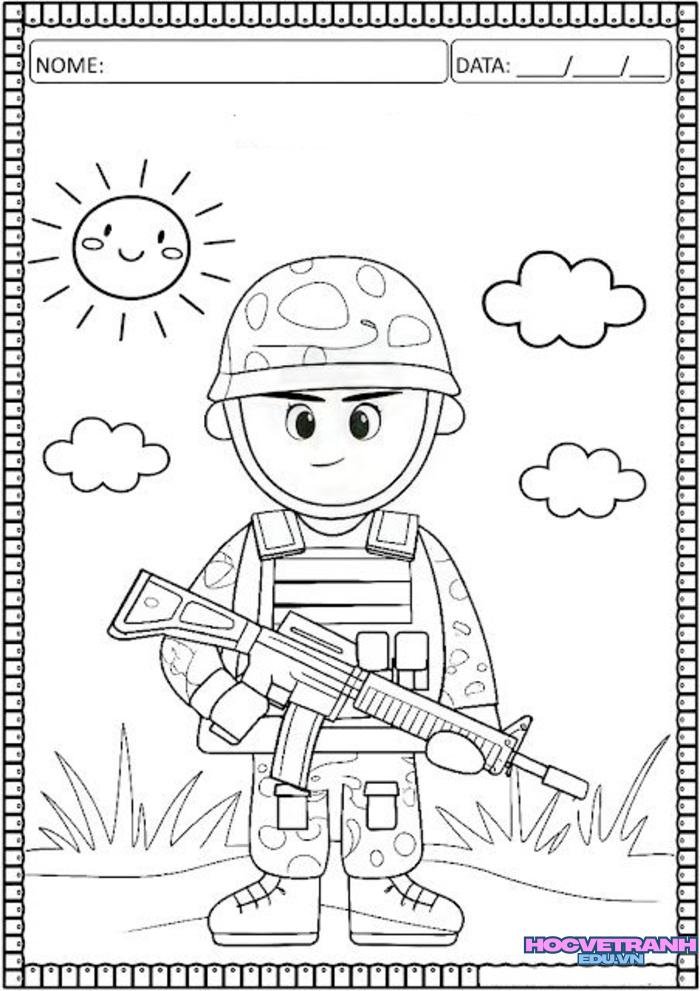 tranh tô màu chú bộ đội cute nhất