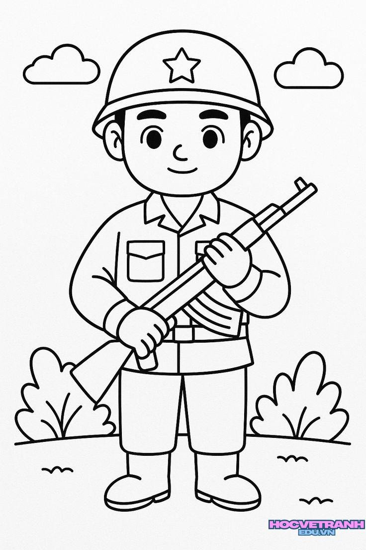 tranh tô màu chú bộ đội hiền