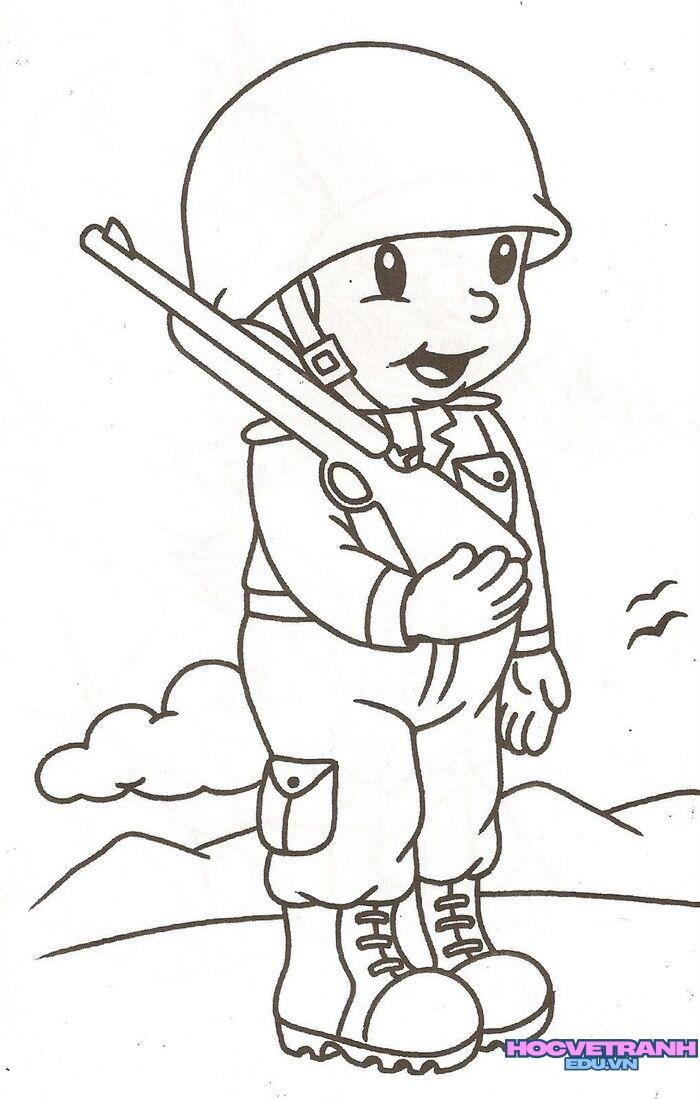 tranh tô màu chú bộ đội siêu xinh