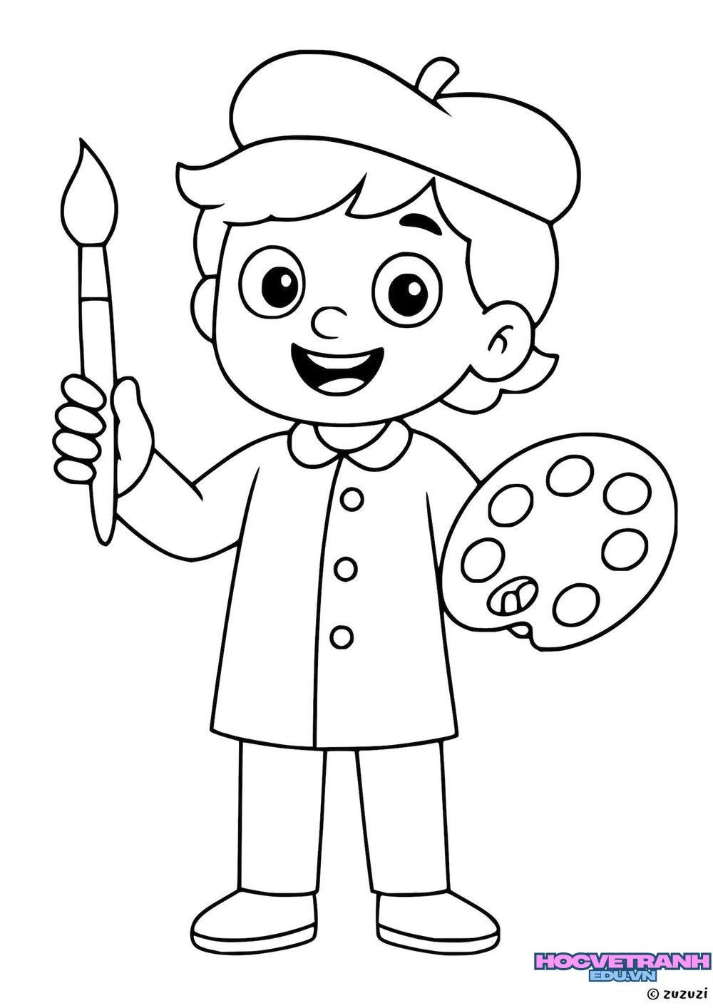 tranh tô màu chủ đề nghề họa sĩ