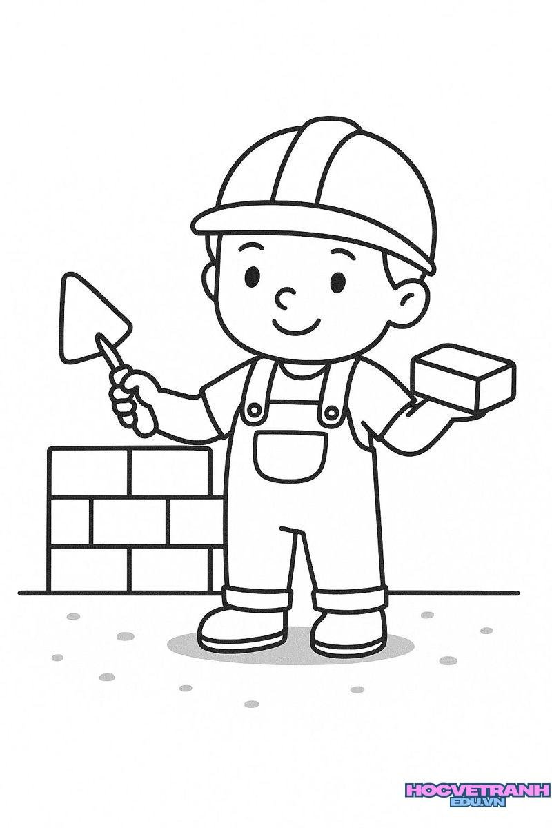 tranh tô màu chủ đề nghề thợ xây