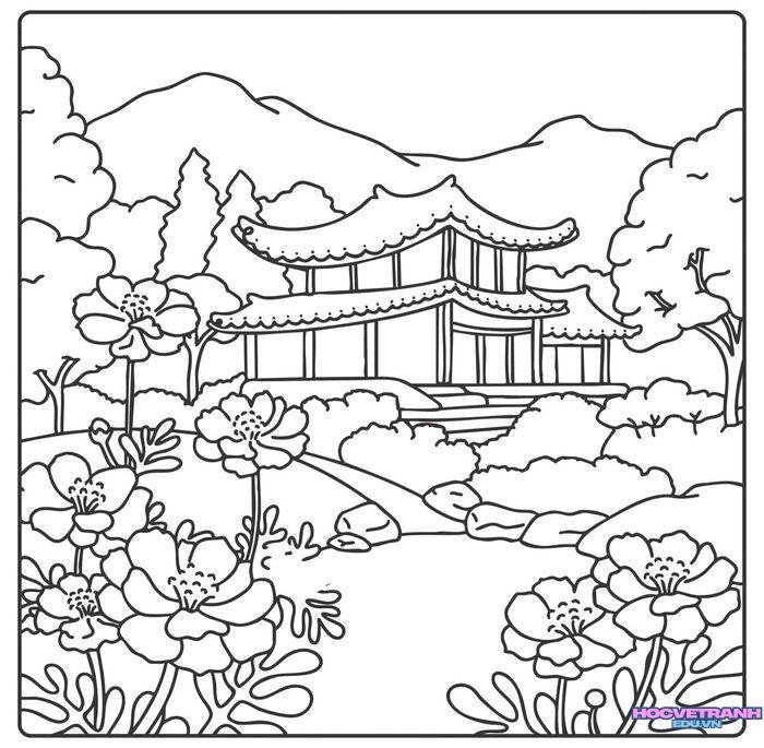 tranh tô màu chủ đề quê hương đất nước cực xinh
