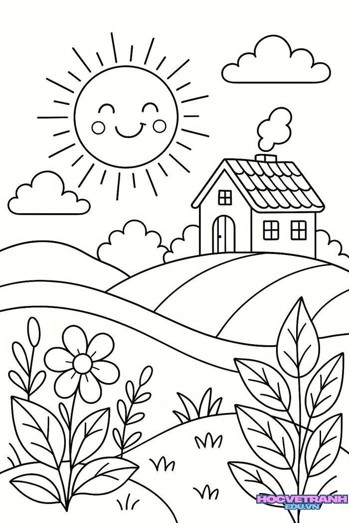 tranh tô màu chủ đề quê hương đất nước đẹp