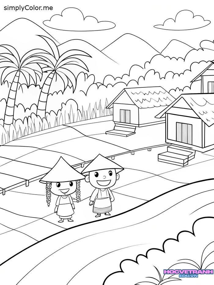 tranh tô màu chủ đề quê hương đất nước