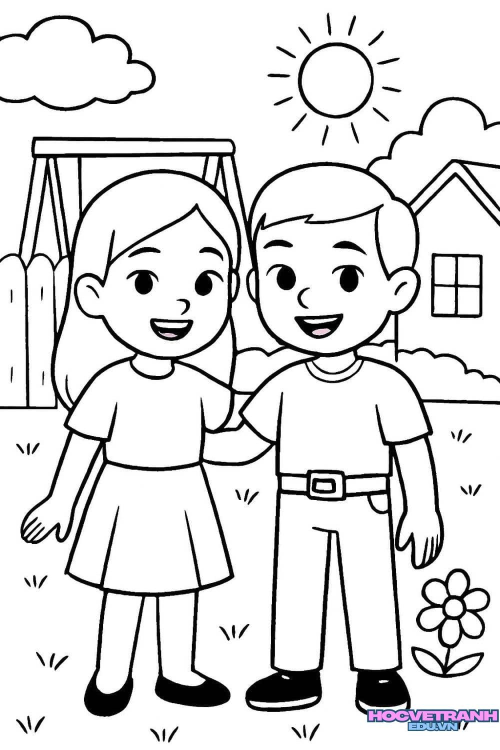 tranh tô màu đôi bạn đáng yêu