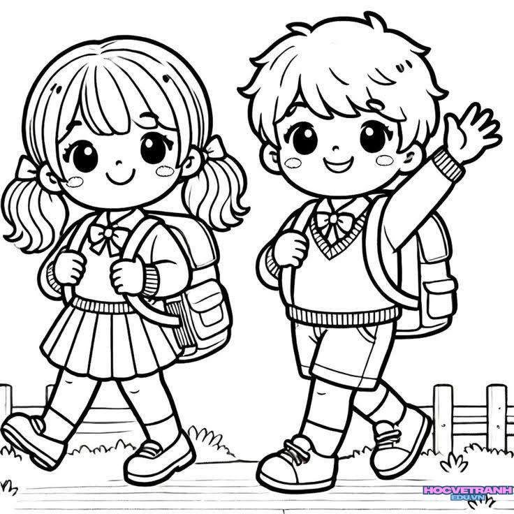 tranh tô màu hai bé đáng yêu