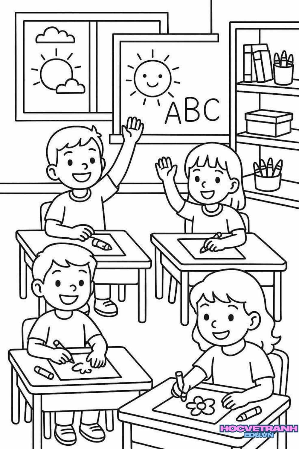 tranh tô màu hai bé đơn giản