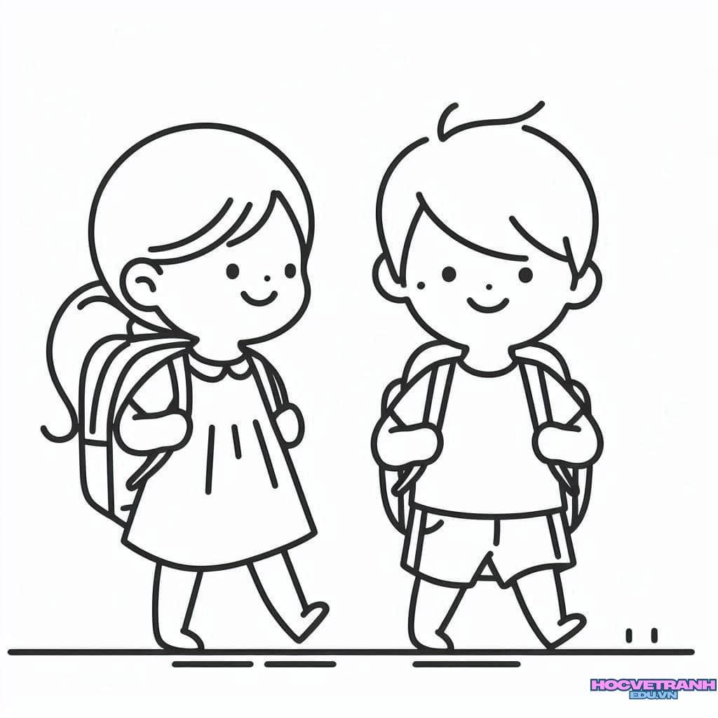 tranh tô màu hai bé hoạt hình