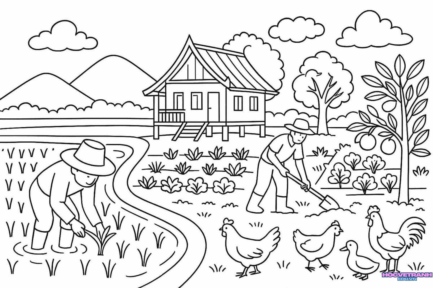 tranh tô màu phong cảnh quê hương