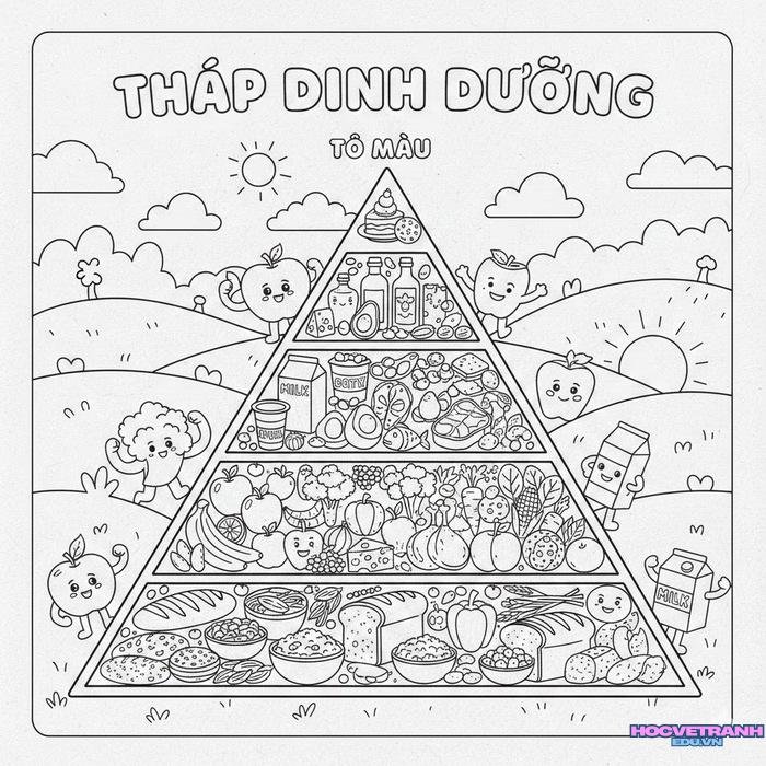tranh tô màu tháp dinh dưỡng 3k full