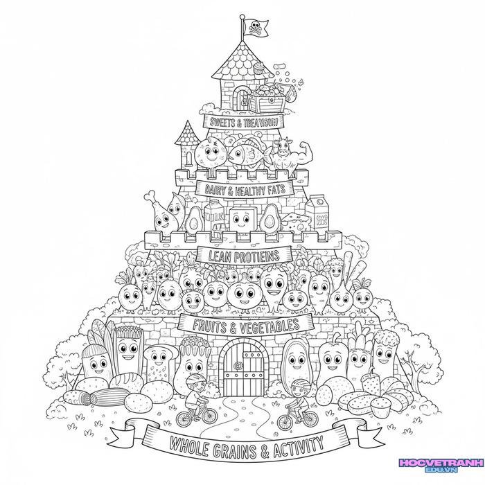 tranh tô màu tháp dinh dưỡng đơn giản full hd