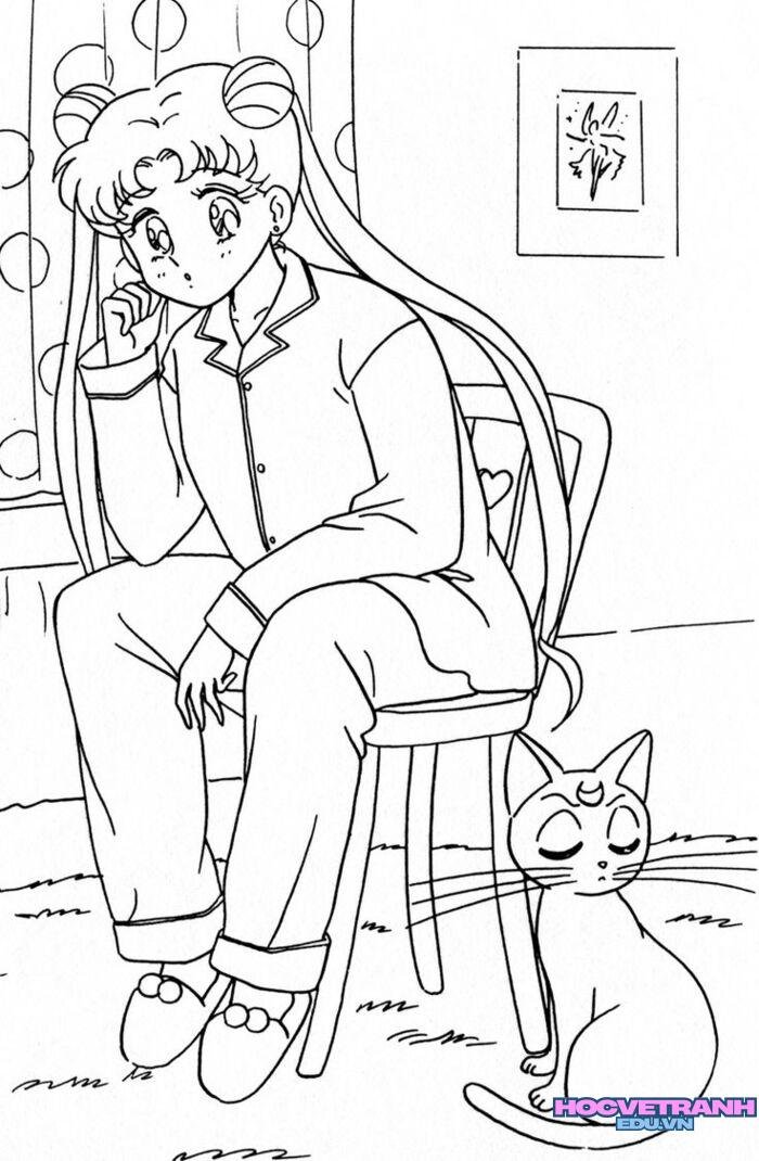 tranh tô màu thủy thủ mặt trăng xinh 3d