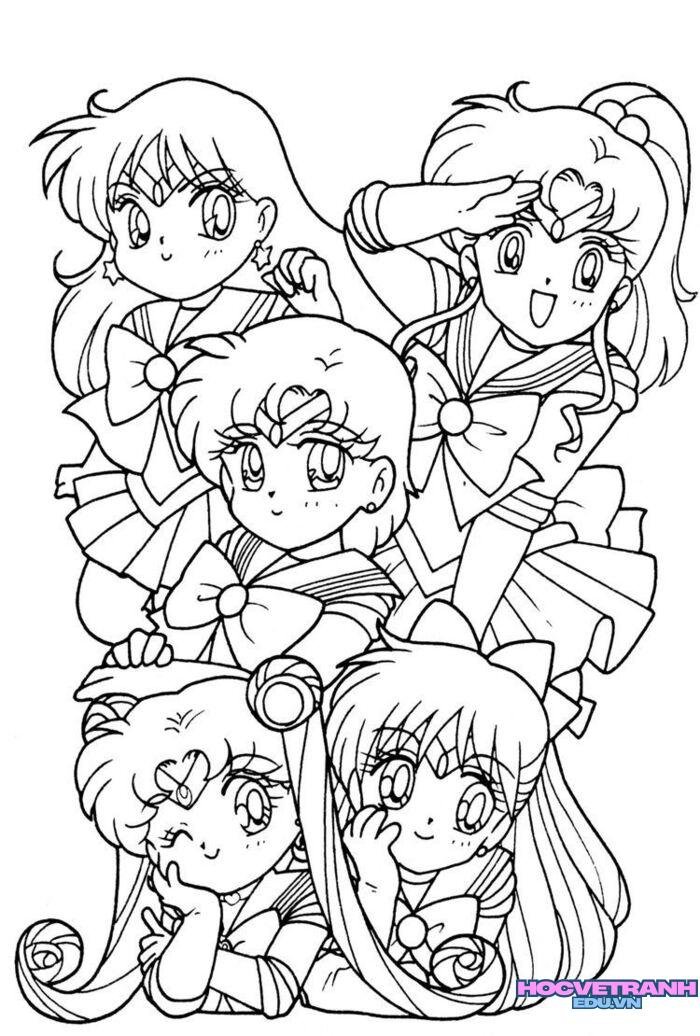 tranh tô màu thủy thủ mặt trăng xinh 3k full