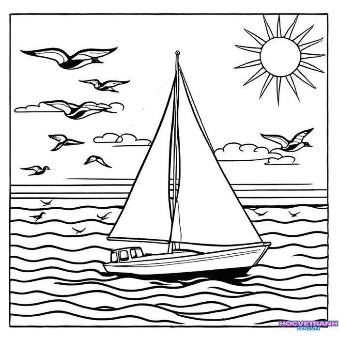 tranh tô màu thuyền buồm 3k