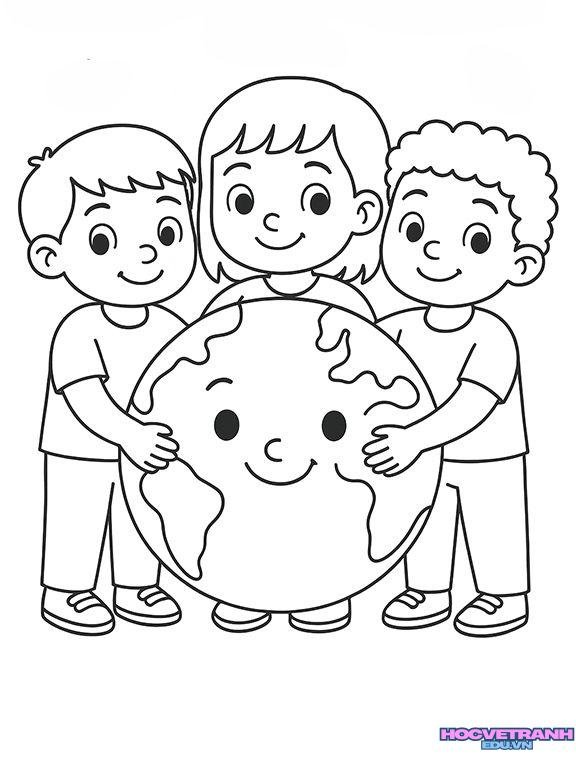 tranh tô màu trái đất dễ thương