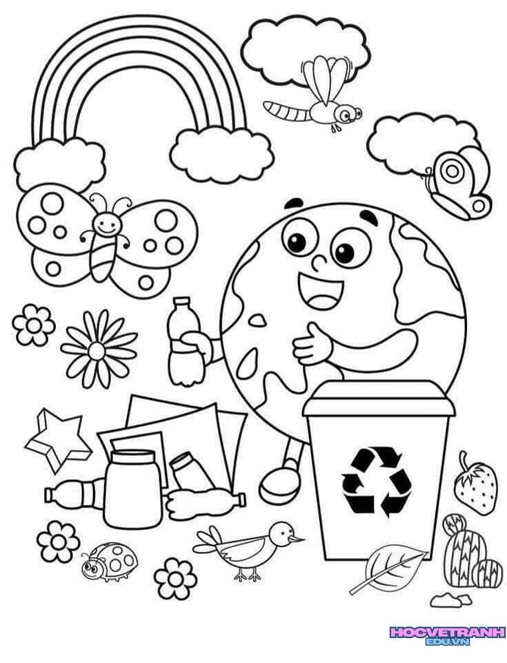 tranh tô màu trái đất xanh sạch