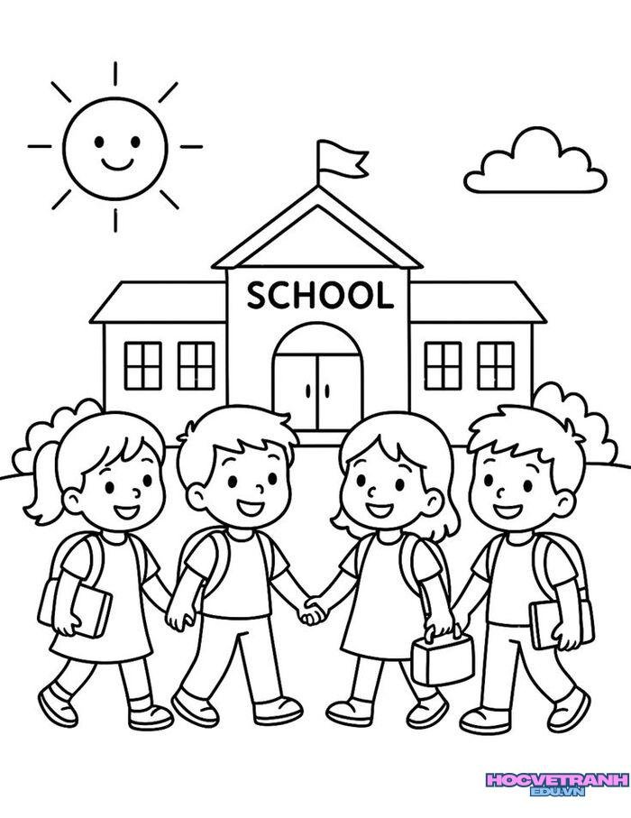tranh tô màu trường học 3k