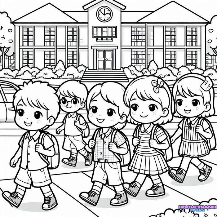 kleurplaat schoolreis plezier