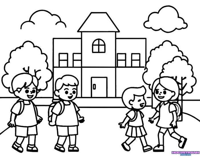 tranh tô màu trường học đơn giản 5d