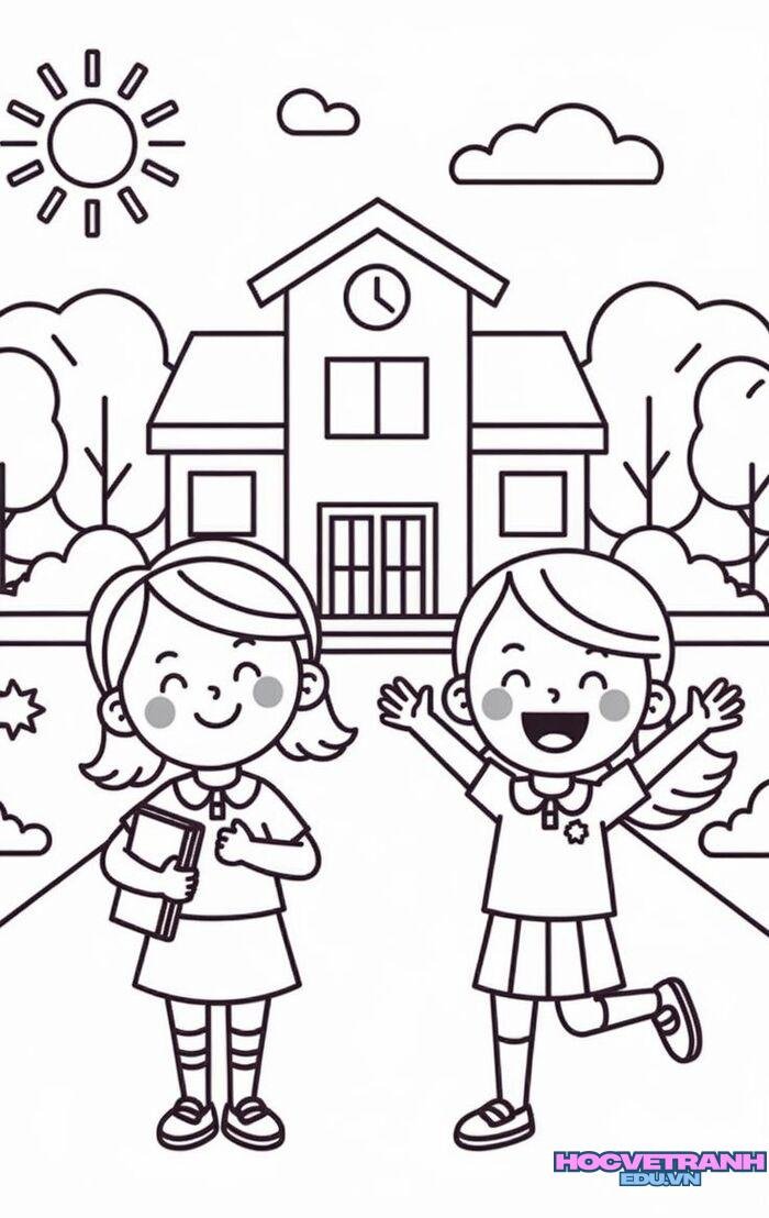 tranh tô màu trường học đơn giản 5k