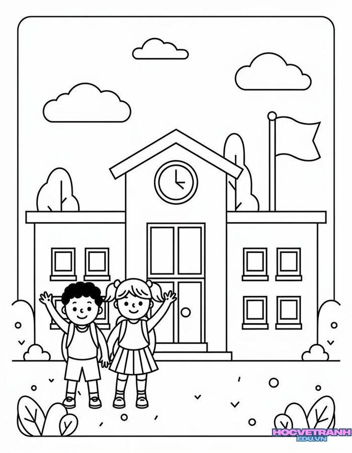 tranh tô màu trường học full